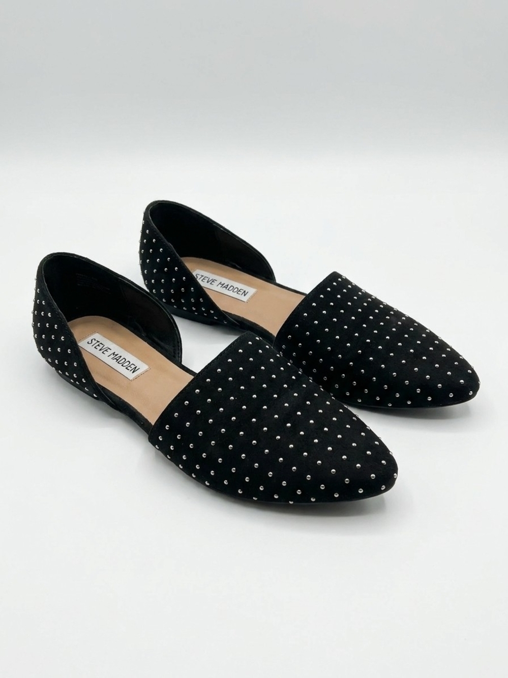 Steve Madden Black Studded Pointed Toe D'Orsay Flats